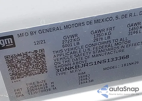 2022 Chevrolet Blazer Awd 3Lt z USA, uszkodzony, nr VIN 3GNKBJRS1NS133368